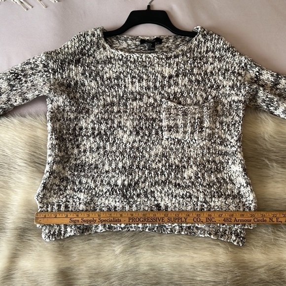 FOREVE 21 S Slouchy Knobby Cable Knit Scoop Neck Black White Marble Sweater Warm - Picture 10 of 12